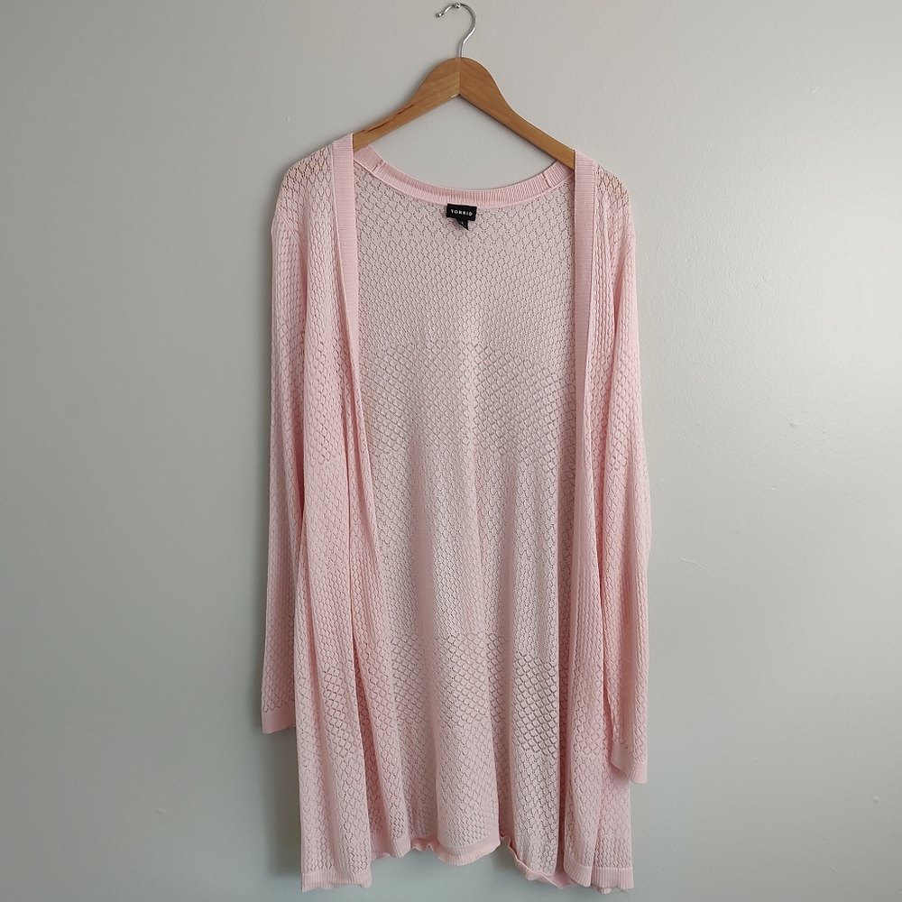 Torrid Light Pink Pointelle Open Cardigan 6